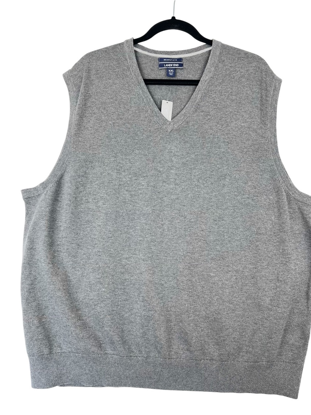 Lands End Men’s Supima Cotton Sweater Vest Gray XXL V-Neck Classic Preppy NWT